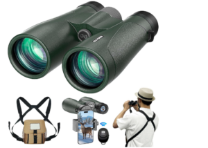GLLYSION 15x54 Binoculars for Adults High Powered with Harness, Phone Adapter and Bluetooth Camera Remote - Super Bright Waterproof Binoculars for Bird Watching Hiking Cruise Travel Stargazing